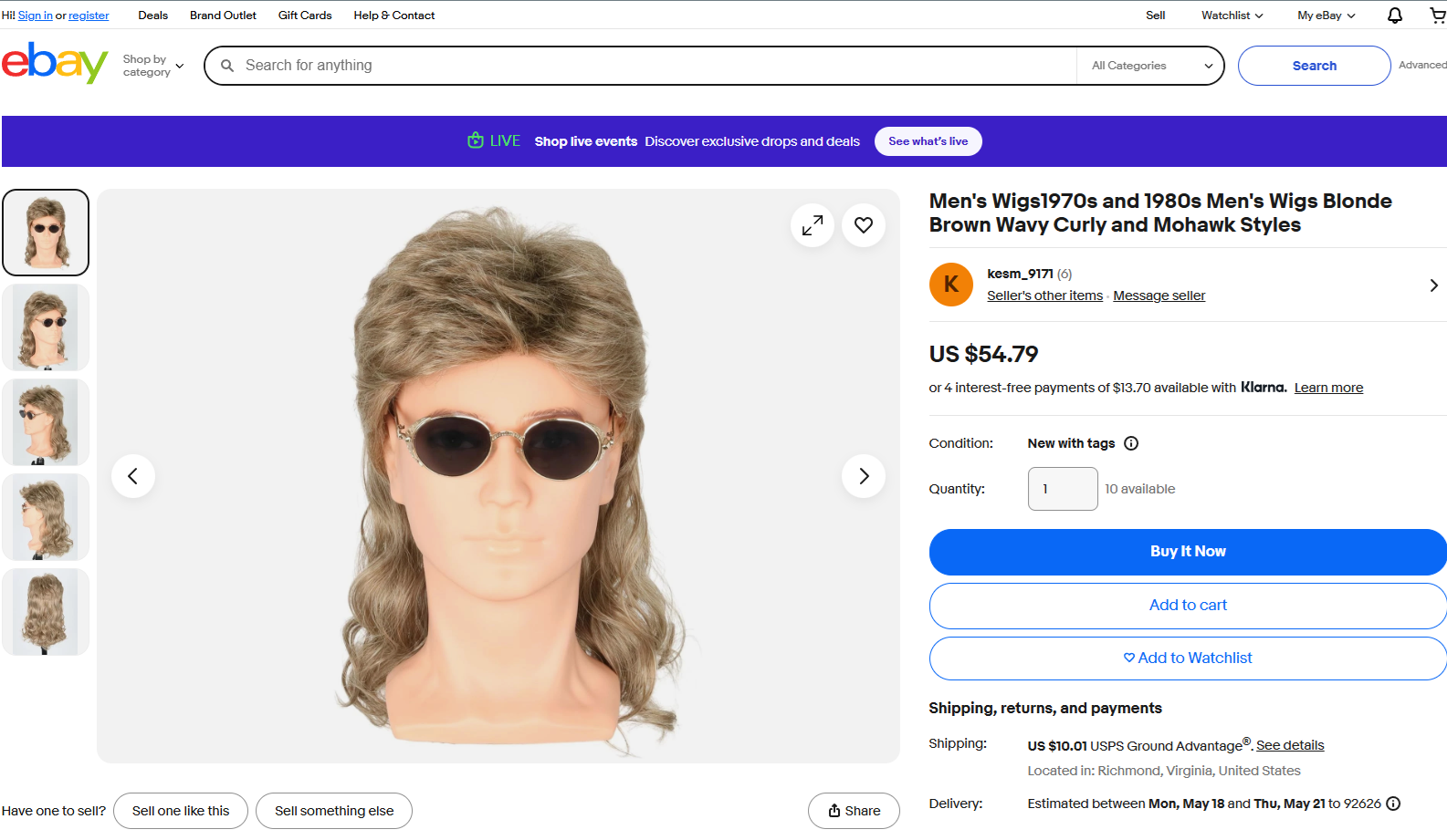 Screenshot of the original eBay product listing